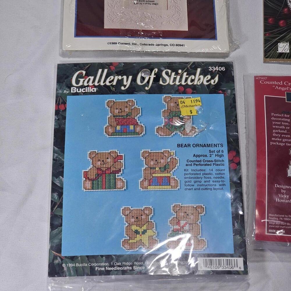 Loy Of 4 Cross stitch. Bucilla Gallery of Stitches 6 Bear Ornaments, Angel More - Picture 2 of 6